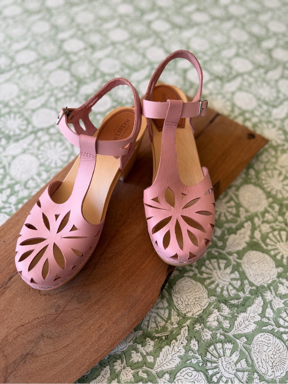 Swedish Hasbeens Pink Floral Cutout T-Strap Sandals